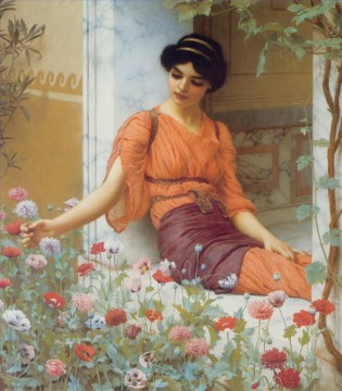 ジョン・ウィリアム・ゴッドワード Painting - 夏の花 1903年 新古典主義の女性 ジョン・ウィリアム・ゴッドワード